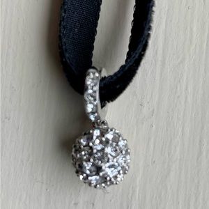 Choker necklace on black velvet cord - silver tone and rhinestones.